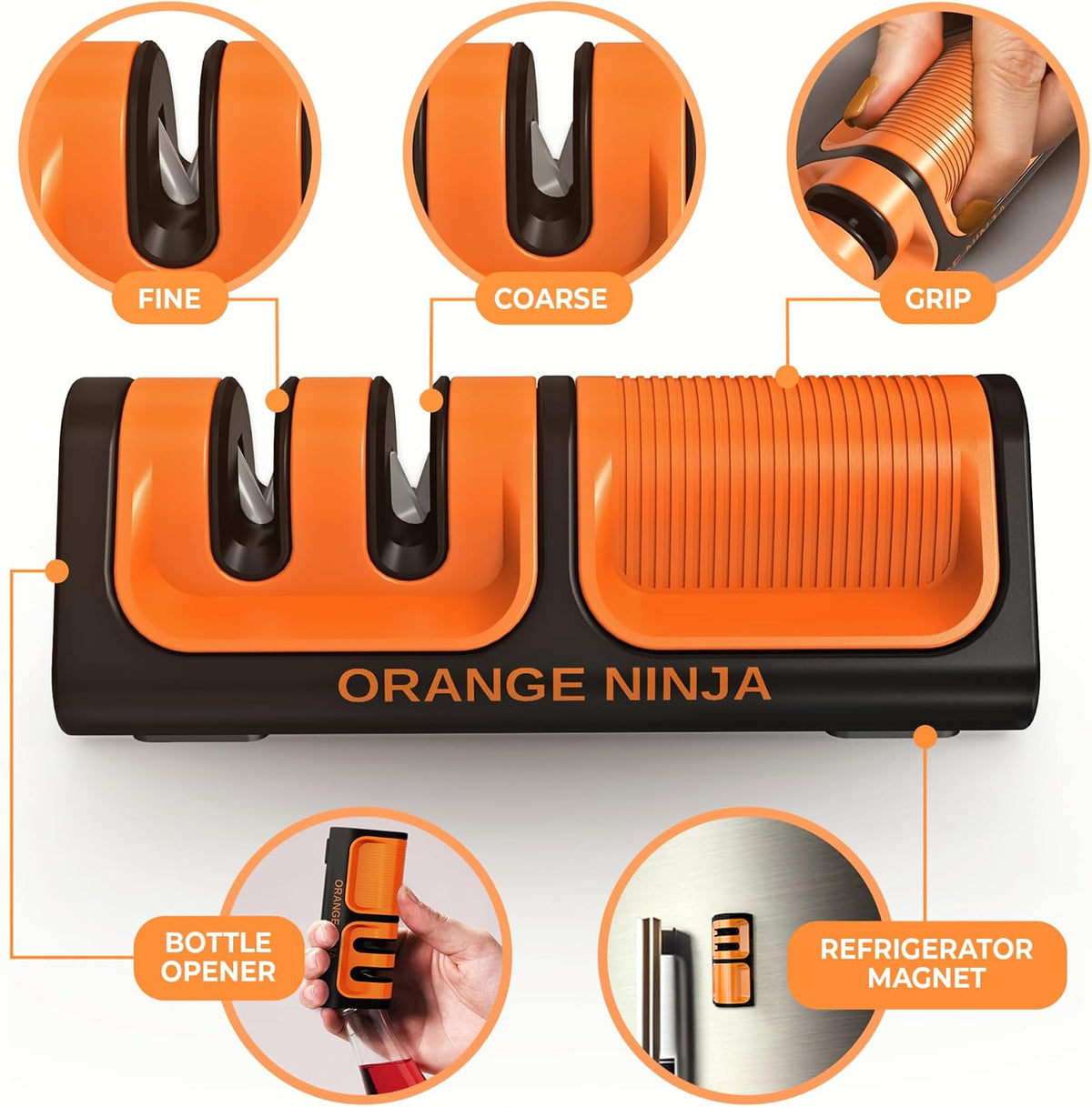 Orange Ninja Mini Knife Sharpener - Coarse & Fine Small Knife Sharpener