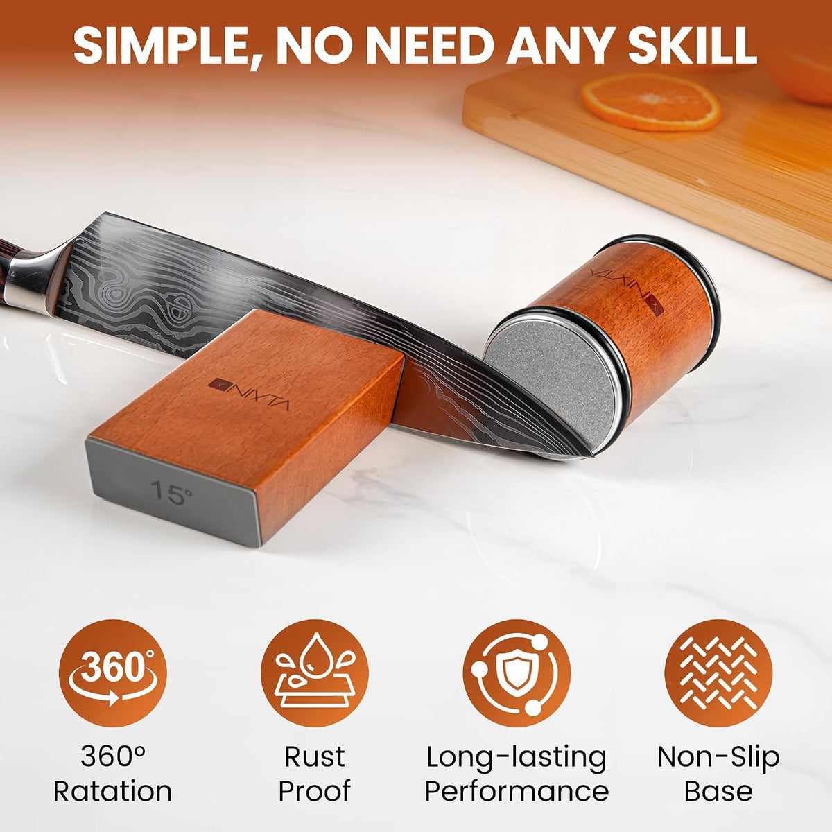 Nixta Rolling Knife Sharpener Kit – 3-Stage Manual Knife Sharpener for Kitchen, Chef & Serrated Knives – Knives Sharpener with Non-Slip Base – Knife Sharpening Kit