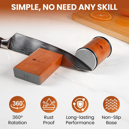 Nixta Rolling Knife Sharpener Kit – 3-Stage Manual Knife Sharpener for Kitchen, Chef & Serrated Knives – Knives Sharpener with Non-Slip Base – Knife Sharpening Kit