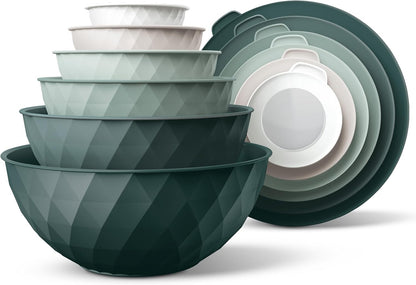 COOK WITH COLOR Mixing Bowls with Lids - 12 Piece Plastic Nesting Bowls Set includes 6 Prep Bowls and 6 Lids, Microwave Safe Mixing Bowl Set, Pink Embossed - Colors A