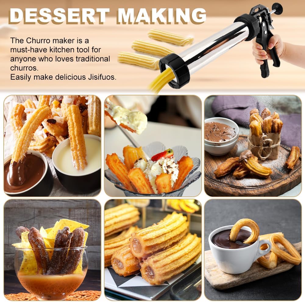 3-in-1 Churro Maker Kit, Stainless Steel Cookie Press Gun