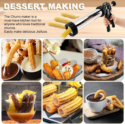 3-in-1 Churro Maker Kit, Stainless Steel Cookie Press Gun