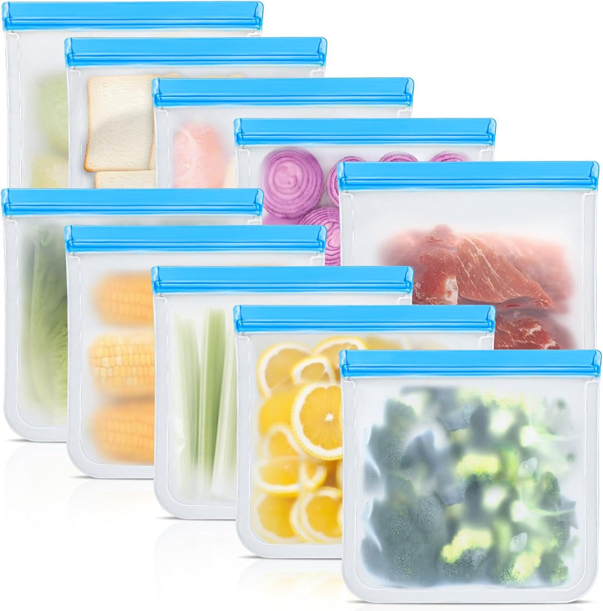 30 Pack Reusable Silicone Food Storage Bags, 4 Size Leak proof Dishwasher Safe Reusable Freezer Bag for Food Storage Containers Lunch Bags for Sandwich, Marinate Meat, Fruit