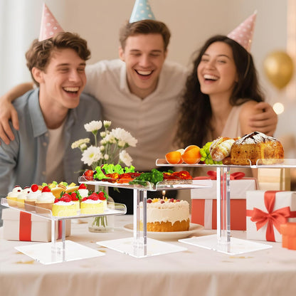 Bakzon 3 Piece Cupcake Stand, Acrylic Dessert Table Display Set, Clear Square Serving Trays for Birthday, Wedding, Baby Shower