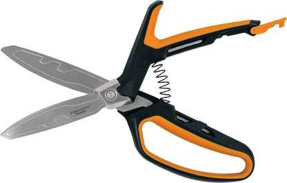 Fiskars Pro PowerArc Shop Shears, Heavy Duty Stainless Steel Scissor, Industrial Grade Tool for Building and Construction, 10 in, Orange/Black