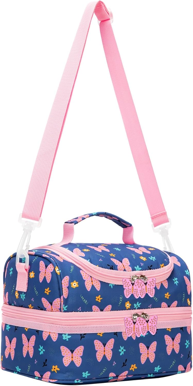 Insulated Kids Dual Compartment Lunch Bags Tote for Girls Boys Toddler School Picnic Food Cooler Thermal with Strap Lunch Boxes Blue Unicorn