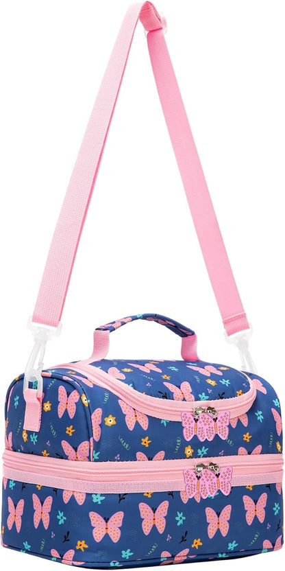 Insulated Kids Dual Compartment Lunch Bags Tote for Girls Boys Toddler School Picnic Food Cooler Thermal with Strap Lunch Boxes Blue Unicorn