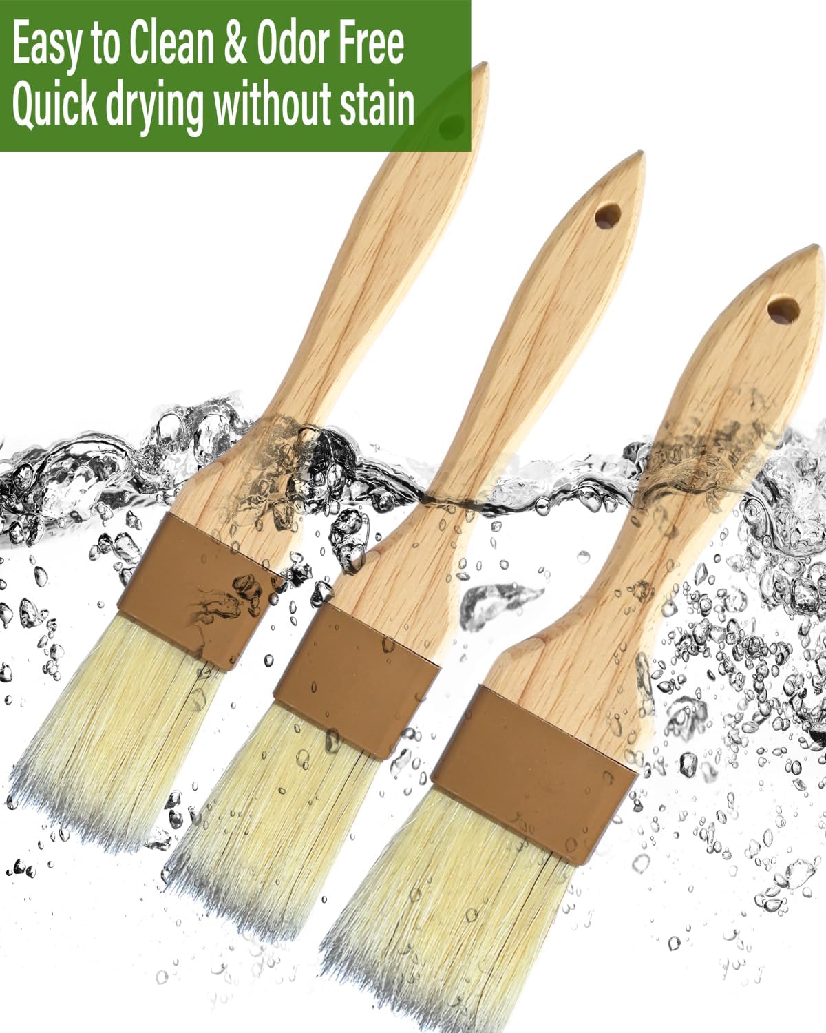 Natural Boar Bristle Pastry Brush,Heat Resistant Basting Brush for Cooking, BBQ, Baking, Food Grade Wooden Handle Oil Brush for Egg Wash, Butter,Marinade, Sauce, Dishwasher Safe(1",1.5",3PC)