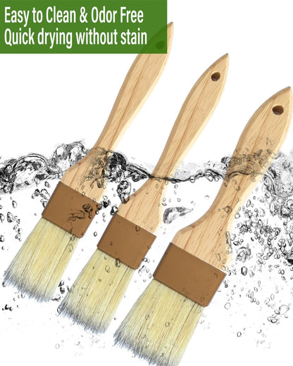Natural Boar Bristle Pastry Brush,Heat Resistant Basting Brush for Cooking, BBQ, Baking, Food Grade Wooden Handle Oil Brush for Egg Wash, Butter,Marinade, Sauce, Dishwasher Safe(1",1.5",3PC)