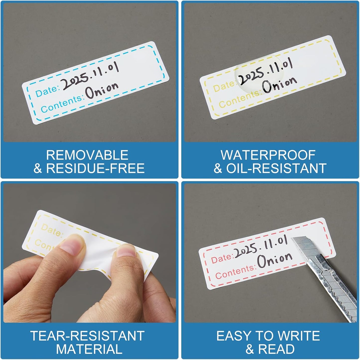 Freezer Labels 375Pcs, 1 x 3 Inch, Removable Food Labels Stickers, Easy Peel & No Residue, Oil Resistant & Waterproof Labels for Food, Freezer Bags, Jars & Container Meal Prep Labels (3 Roll 3 Color)