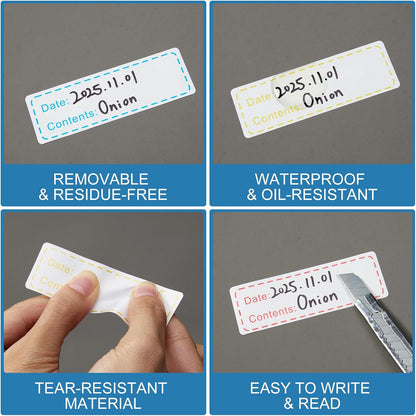 Freezer Labels 375Pcs, 1 x 3 Inch, Removable Food Labels Stickers, Easy Peel & No Residue, Oil Resistant & Waterproof Labels for Food, Freezer Bags, Jars & Container Meal Prep Labels (3 Roll 3 Color)