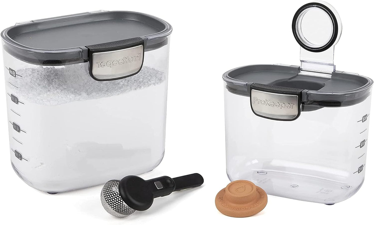 Progressive International ProKeeper+ Clear Plastic Airtight Food Baker's Kitchen Storage Organization Container Canister Set with Magnetic Accessories, 2- Piece Set (Flour 4-Quart)