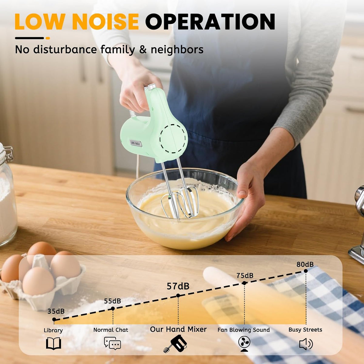 5-Speed Small Hand Mixer Electric, 300W Compact Portable, Black