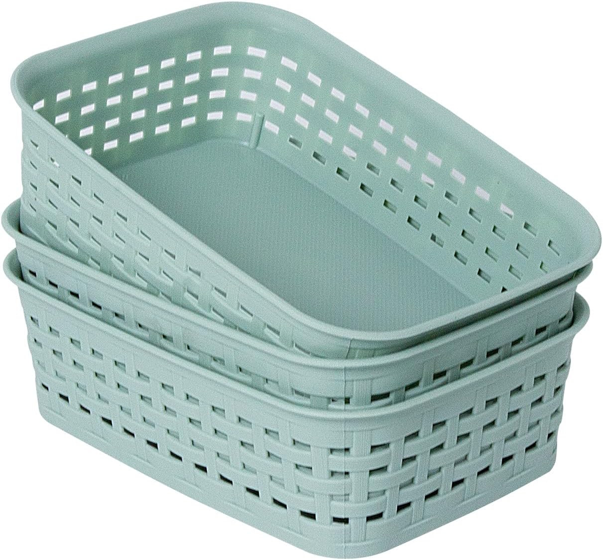 Soddeph Plastic Storage Baskets for Cabinets, Household Pantry Organization with Handle,Organizer Bins for Room,Bathrooms,Under-Sink,Kitchen (Black, L-3PACK)