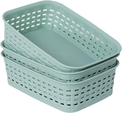 Soddeph Plastic Storage Baskets for Cabinets, Household Pantry Organization with Handle,Organizer Bins for Room,Bathrooms,Under-Sink,Kitchen (Black, L-3PACK)