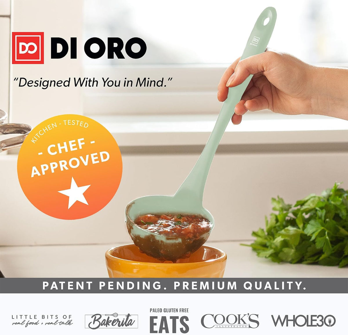DI ORO Silicone Ladle - Soup & Serving, 600F Heat Resistant, Black