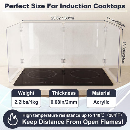 Unittype 4 Sided 360° Visibility Transparent Splatter Guard, Heat-resistant Cooking Stove Screen for Induction Cooktop Only, Acrylic Foldable Oil Splatter Guard, Fits Various Stovetops
