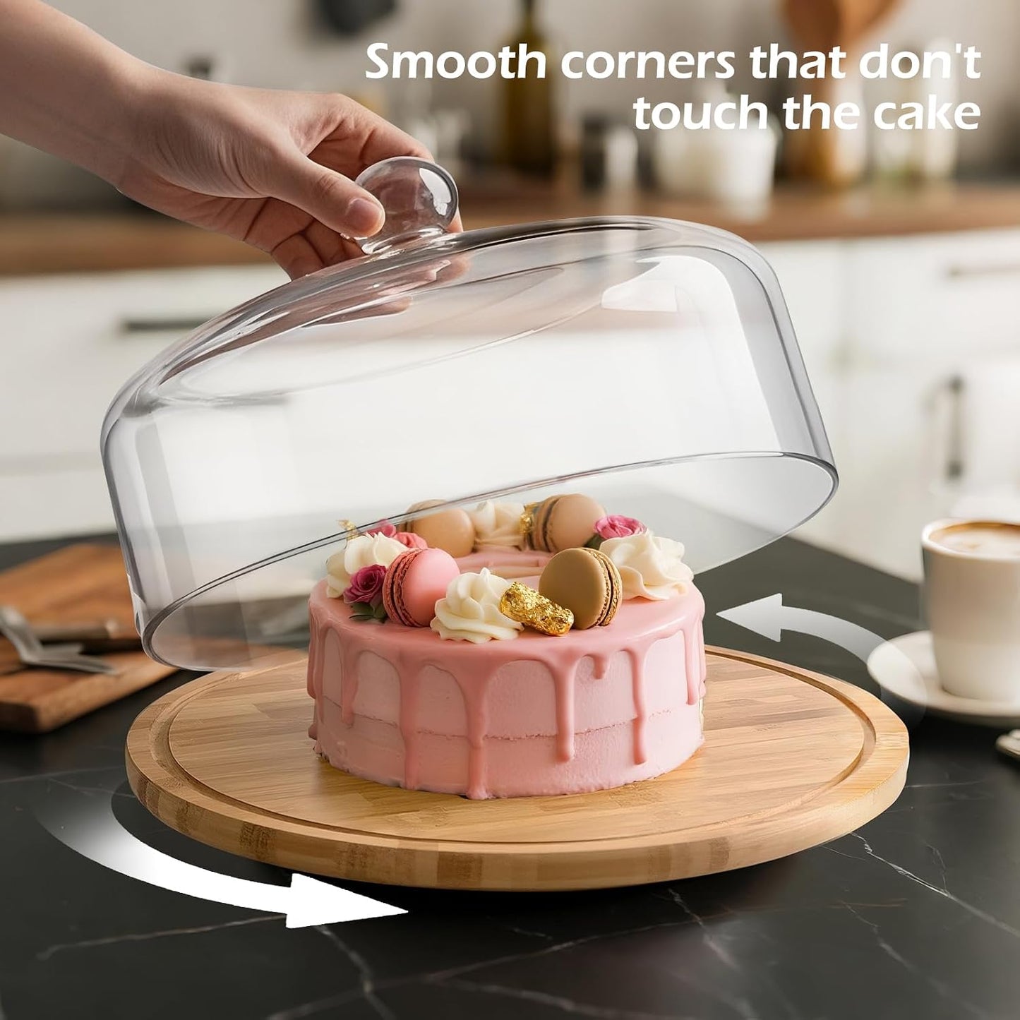 MASTERTOP Cake Stand with Dome Lid - 360° Rotation Cake Stand, 12in Round Cake Holder, 2-in-1 Dessert Table Display Set for Wedding/Birthday/Kitchen/Party
