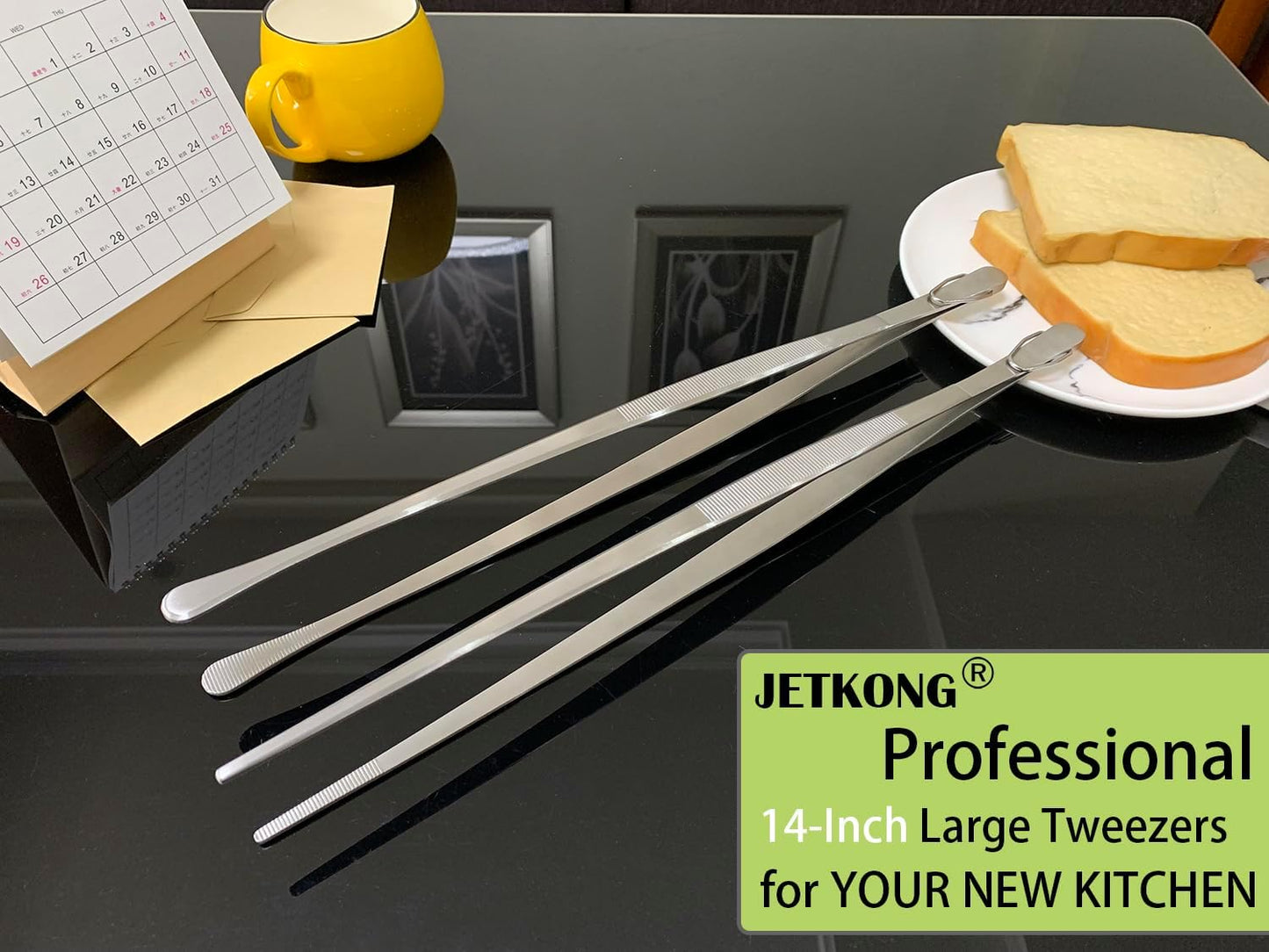 JETKONG 2 Pcs 12-Inch Kitchen Tweezers Fine Tweezer Tongs, Extra-Long Stainless Steel Cooking Tweezers (Silver)