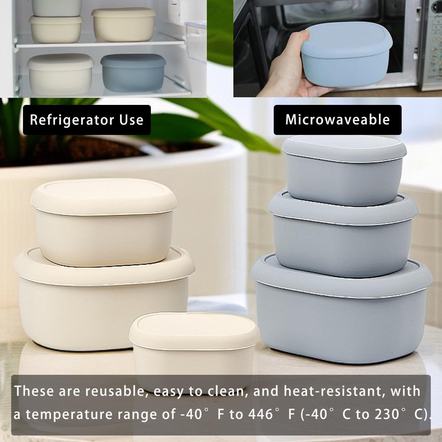 Silicone Food Storage Containers Set of 3 (6.8oz, 10.2oz, 20.3oz) - Leakproof, Microwave & Dishwasher Safe, Stackable Nesting Containers for Meal Prep, Lunch, Snacks, Freezer Friendly (Milky)