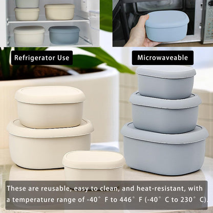 Silicone Food Storage Containers Set of 3 (6.8oz, 10.2oz, 20.3oz) - Leakproof, Microwave & Dishwasher Safe, Stackable Nesting Containers for Meal Prep, Lunch, Snacks, Freezer Friendly (Milky)