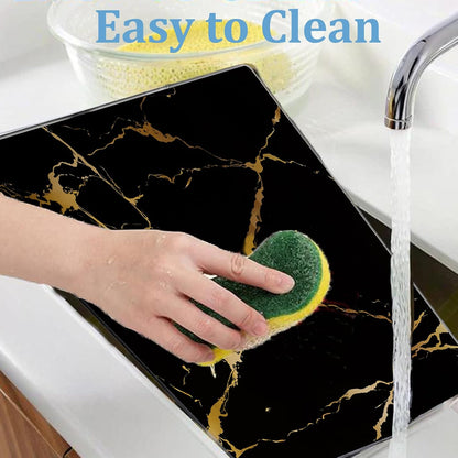 WRINGKIT Set of 2 Tempered Glass Cutting Board, Chopping Boards with Marble Pattern Non-slip Feet, 16''x12'' Glass Countertop Protector for Kitchen Counter, Shatter and Heat Resistant