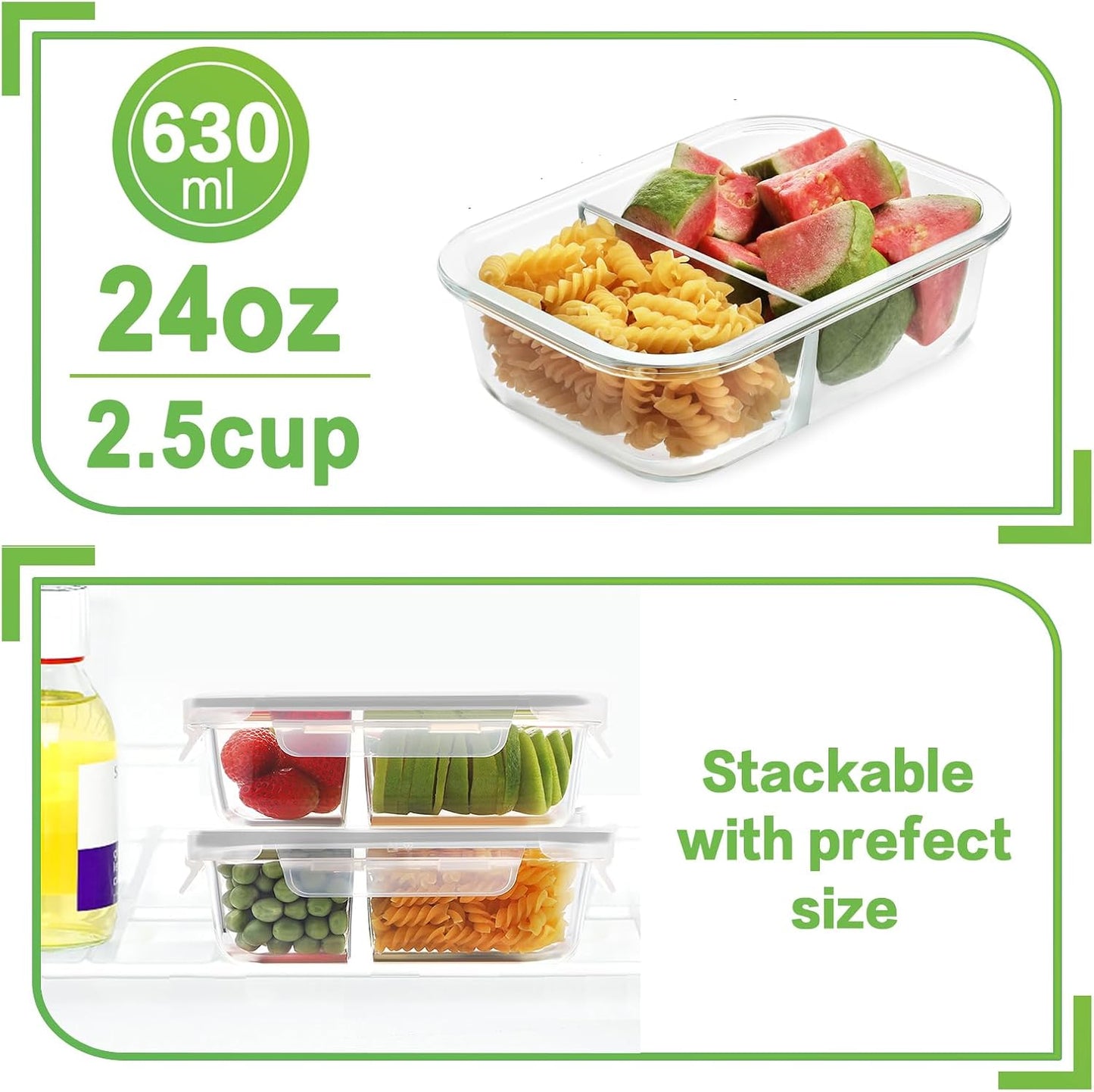 8 Pack 36oz Large Glass Meal Prep Containers with lids, Glass Food Storage Containers with Leak Proof Snap Lock Lids , Airtight Bento lunch Boxes, Kitchen Storage, Oven, Freezer and Dishwasher Safe