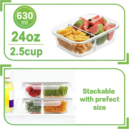 8 Pack 36oz Large Glass Meal Prep Containers with lids, Glass Food Storage Containers with Leak Proof Snap Lock Lids , Airtight Bento lunch Boxes, Kitchen Storage, Oven, Freezer and Dishwasher Safe