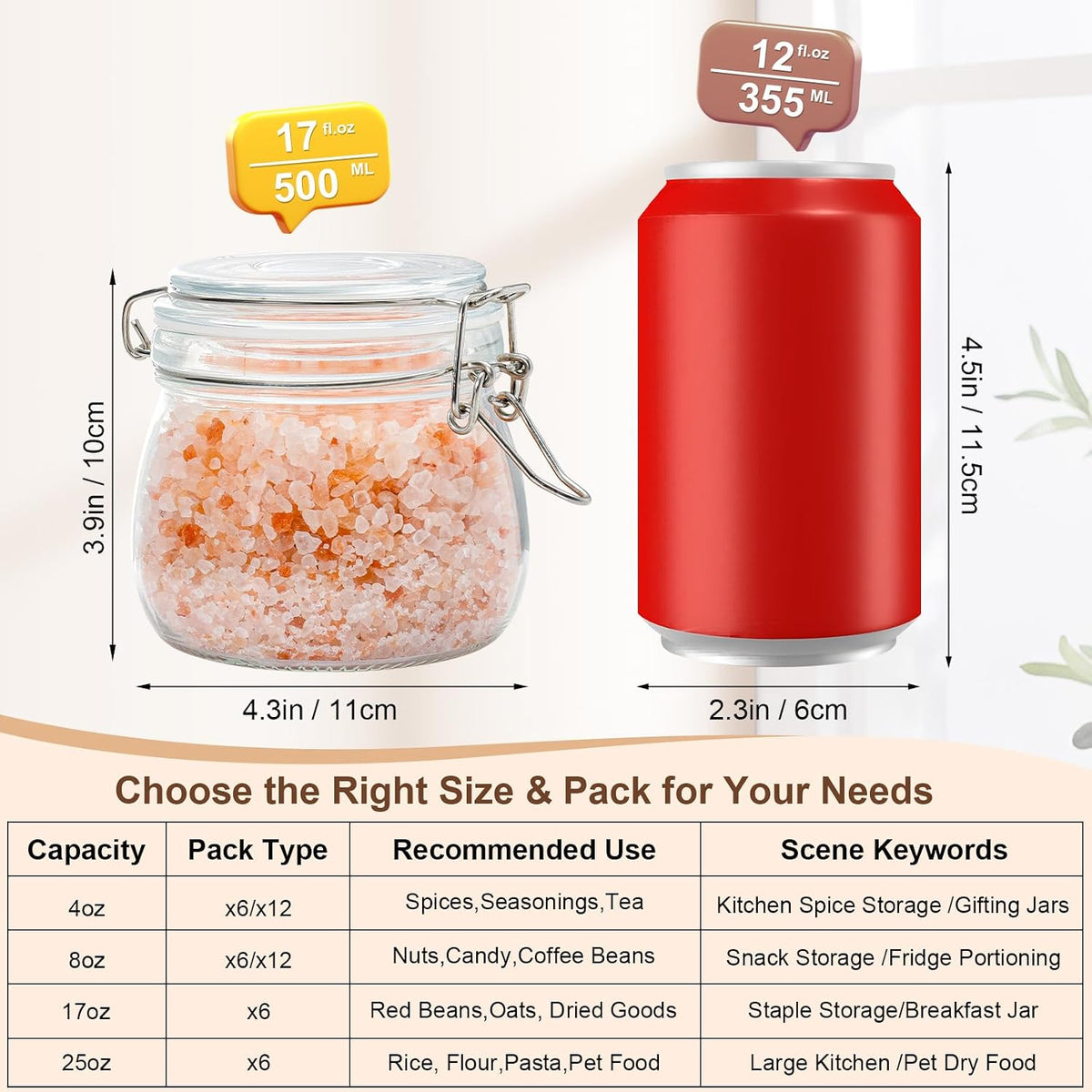 Spice Jars Set of 6, 4 oz Glass Spice Jars with Airtight Lids and Labels, Small Seasoning Jars for Spices, Herbs, Kitchen Spice Organizer