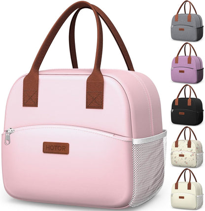HOTOR Lunch Bag for Women & Men - Wear-Resistant Insulated Lunch Box with Large Capacity, Multi-Functional Cooler Bag for Office, Picnic, Pink with White Daisy, 10L,10.60" x 5.90" x 9.50"