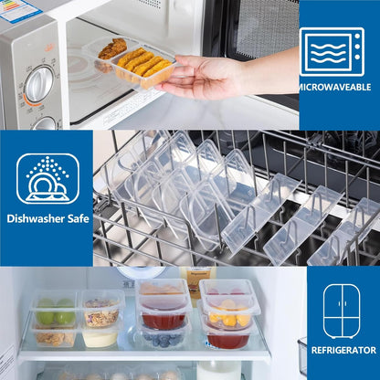 TAIHUIMY 9oz Reusable Snack Containers with Lids for Kid, New 3 Compartment Large Capacity Condiment Portion Control Meal Prep Containers for School lunch, Go out Travel, Party (10, 9, ounces)