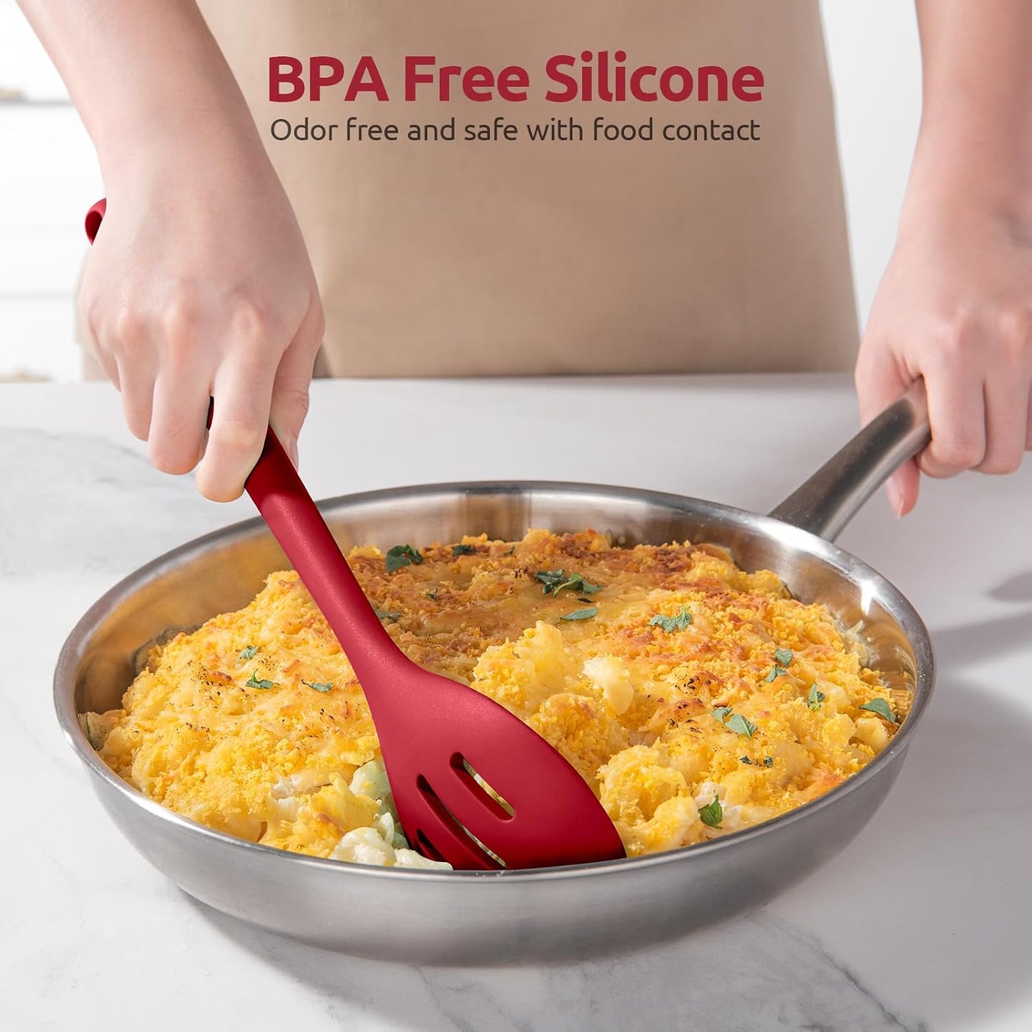 600ºF Heat Resistant Silicone Spoons: U-Taste 13.3in Solid & Slotted Kitchen Cooking Tool, Nonstick Long Rubber Utensil, Sturdy for Mixing, Serving, Stirring, Frying, Basting (Aqua Sky, 2PCS)