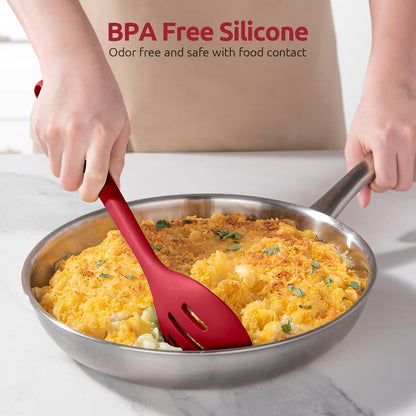 600ºF Heat Resistant Silicone Spoons: U-Taste 13.3in Solid & Slotted Kitchen Cooking Tool, Nonstick Long Rubber Utensil, Sturdy for Mixing, Serving, Stirring, Frying, Basting (Aqua Sky, 2PCS)