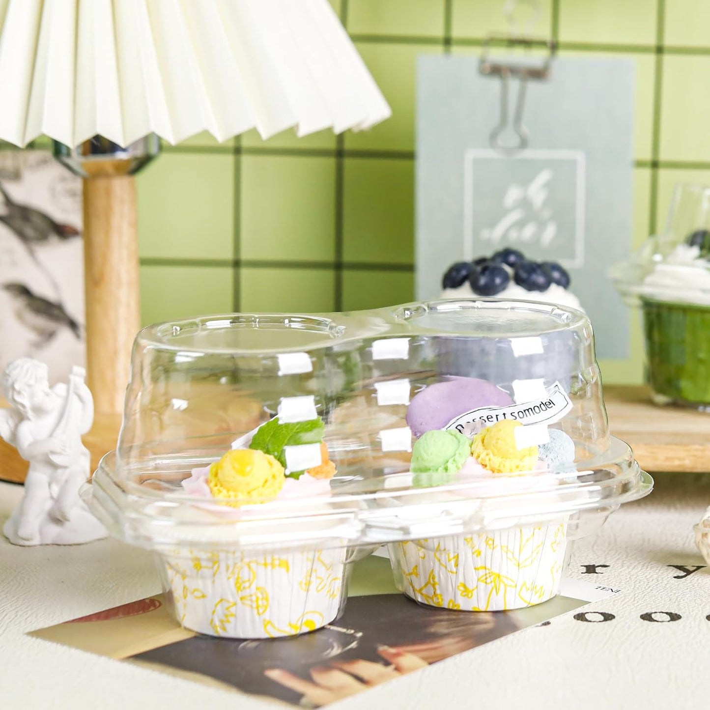NPLUX 2 Count Cupcake Containers 25 Pack Cupcake Holder with Connected Airtight Lid Cupcake Boxes for 50 Cupcakes Muffins, BPA Free, Standard Size