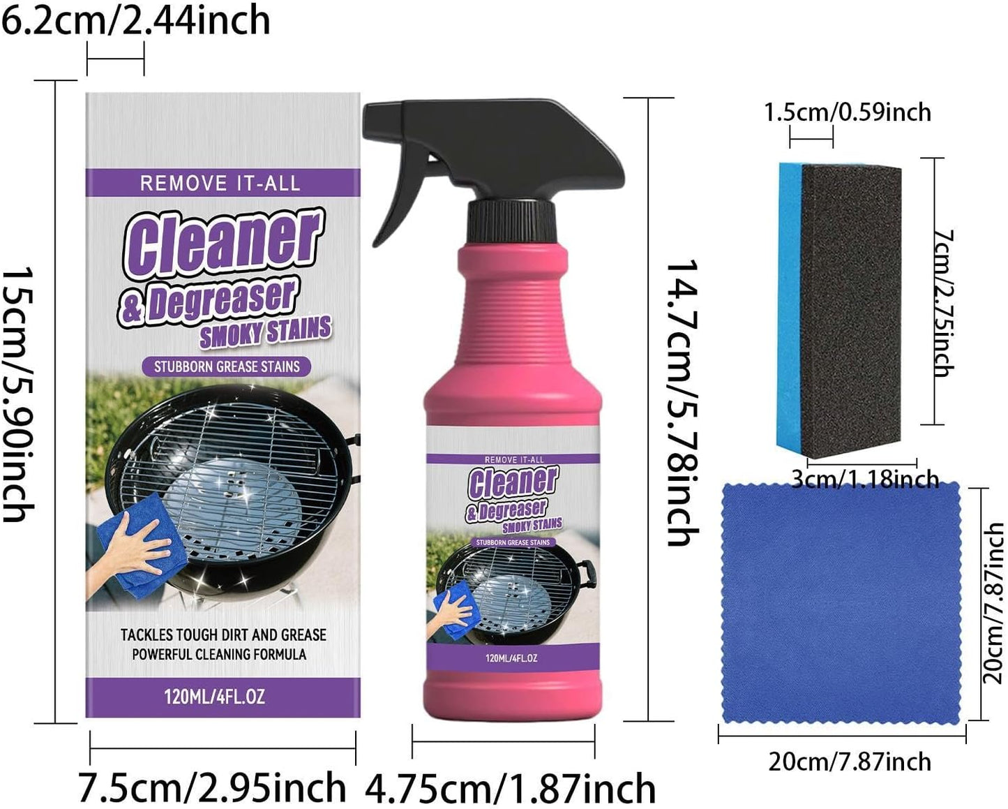 Grill Cleaner Spray - 120ml Fast Acting Grease Remover, Deep Cleaning Kitchen Degreaser Solution, Heavy Duty Grill Cleaner, Bbq Cleaners Spray for Grates Stovetops Ovens Range Hoods