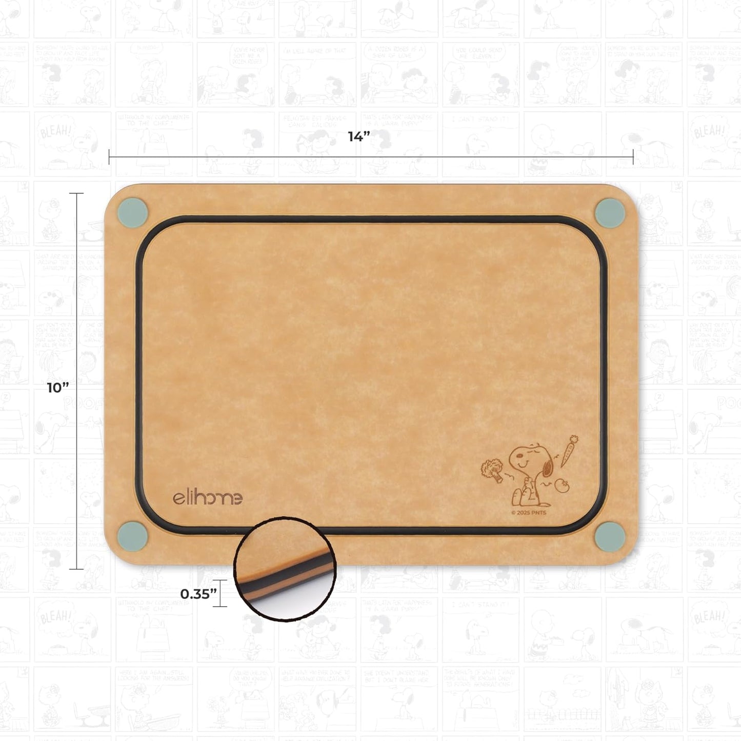 Elihome X Peanuts Kitchen Cutting Board Set, Non Slip Feet, Double Sided Color Coded with Food Icon, Natural Wood Fiber, Dishwasher Safe, Eco-Friendly, Juice Grooves,Non Porous, BPA Free, 2 Pack