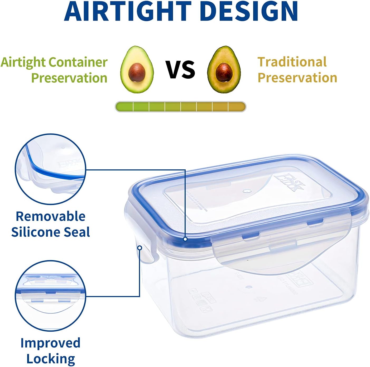 KIGI Airtight Reusable Meal Prep Containers, Leak-Proof & Stackable, 4-Sided Locking Lids, Ideal for Food Storage, Lunch & Leftovers, Microwave, Freezer & Dishwasher Safe, 39 oz, 4.8 Cup, 12 Piece Set