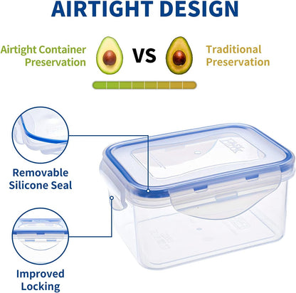 KIGI Airtight Reusable Meal Prep Containers, Leak-Proof & Stackable, 4-Sided Locking Lids, Ideal for Food Storage, Lunch & Leftovers, Microwave, Freezer & Dishwasher Safe, 39 oz, 4.8 Cup, 12 Piece Set