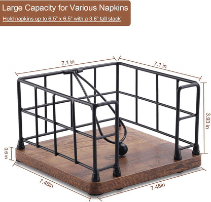 Napkin Holder for Table, Metal Napkin Holder Dispenser with Salt and Pepper Shakers Storage, 3-in-1 Utensil Holder Spice Rack for Kitchen Dining Table Buffet Patio Camping (Black)