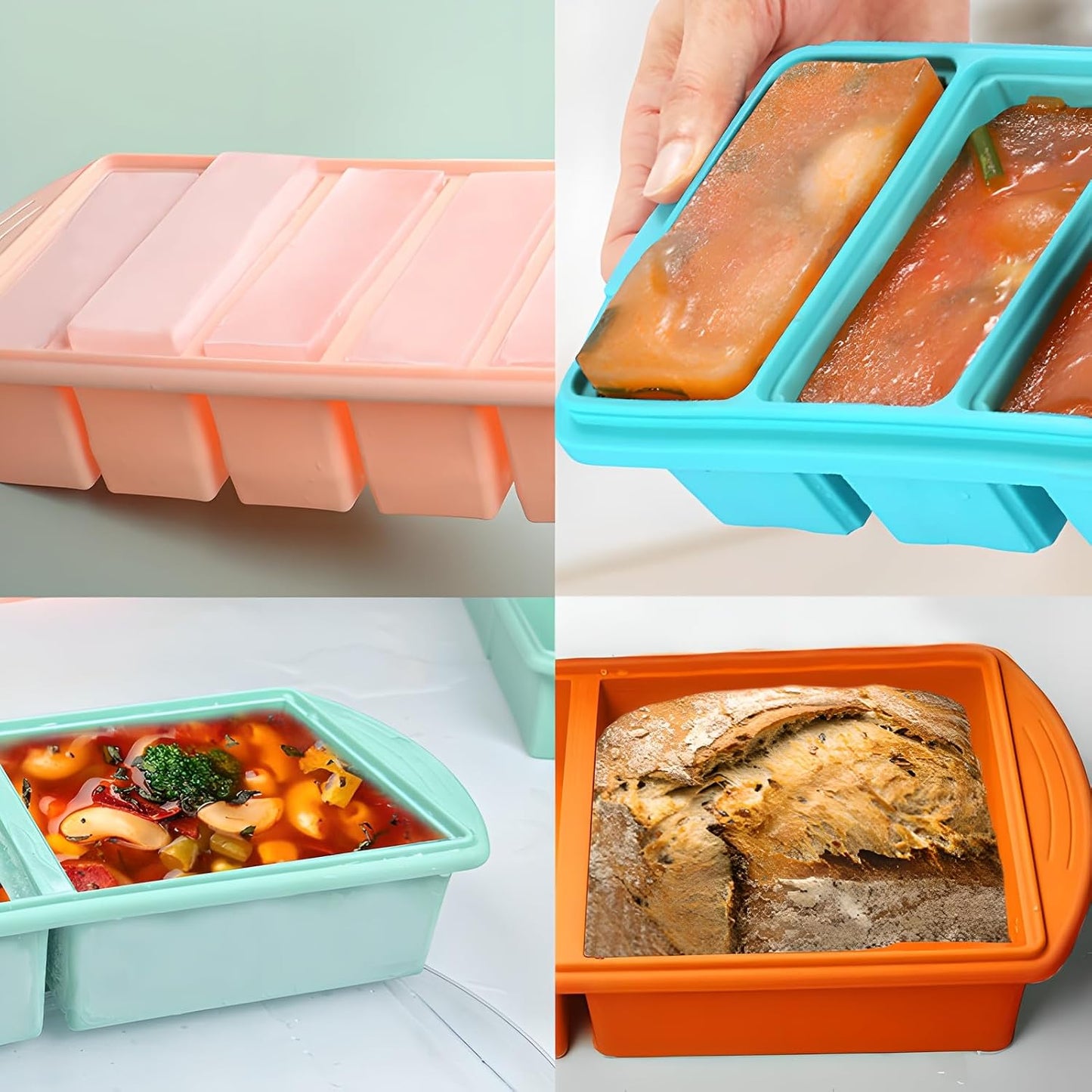 2 Cup Silicone soup Freezer Molds - Non-Stick Meal Prep Trays for Soups, Sauces, Smoothies & Desserts | Easy Release, Dishwasher Safe, BPA-Free (blue, 500ml)