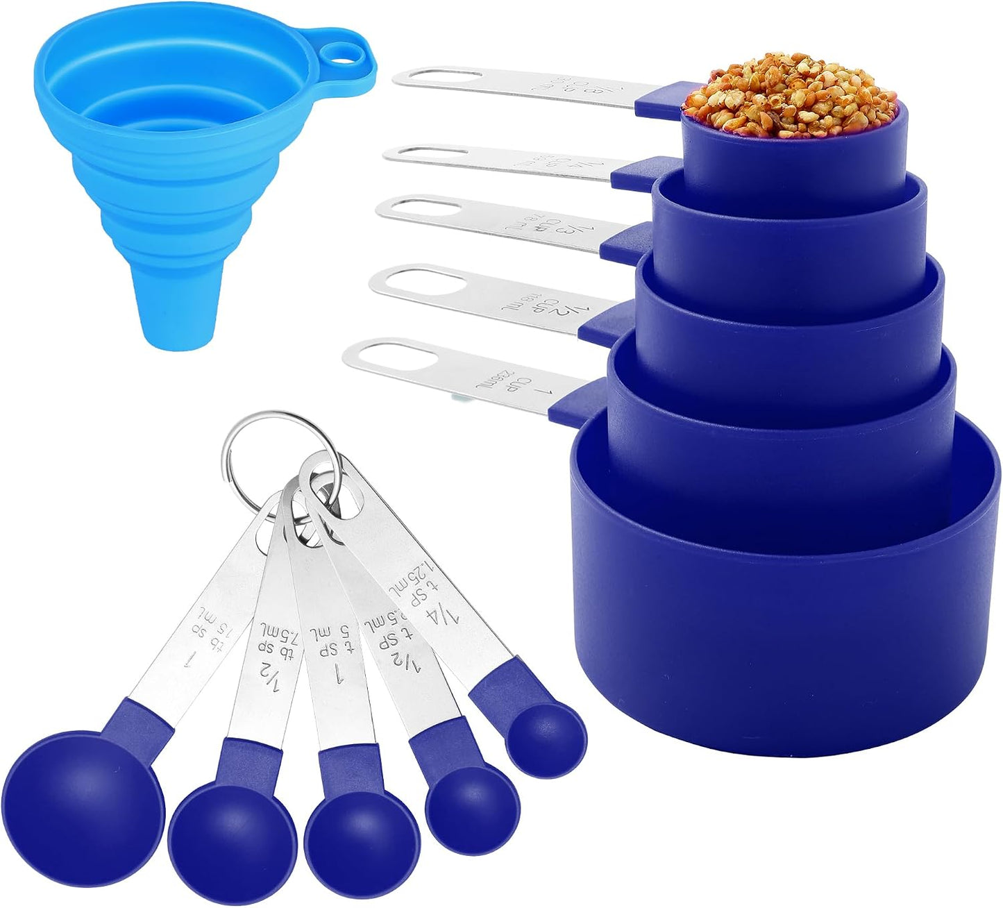 Measuring Cups and Spoons Set of Huygens Kitchen Gadgets 10 Pieces, Stackable Stainless Steel Handle Measuring Cups for Measuring Dry and Liquid Ingredient (Gray)