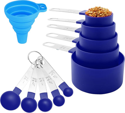 Measuring Cups and Spoons Set of Huygens Kitchen Gadgets 10 Pieces, Stackable Stainless Steel Handle Measuring Cups for Measuring Dry and Liquid Ingredient (Gray)