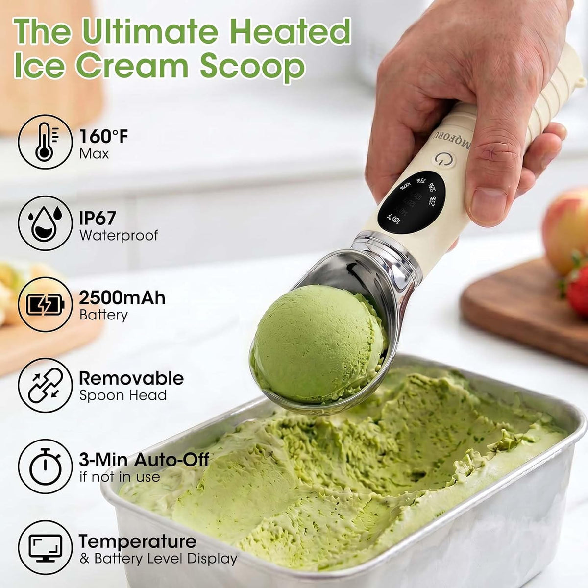 Heated Ice Cream Scoop with Removable Head – Dishwasher Safe