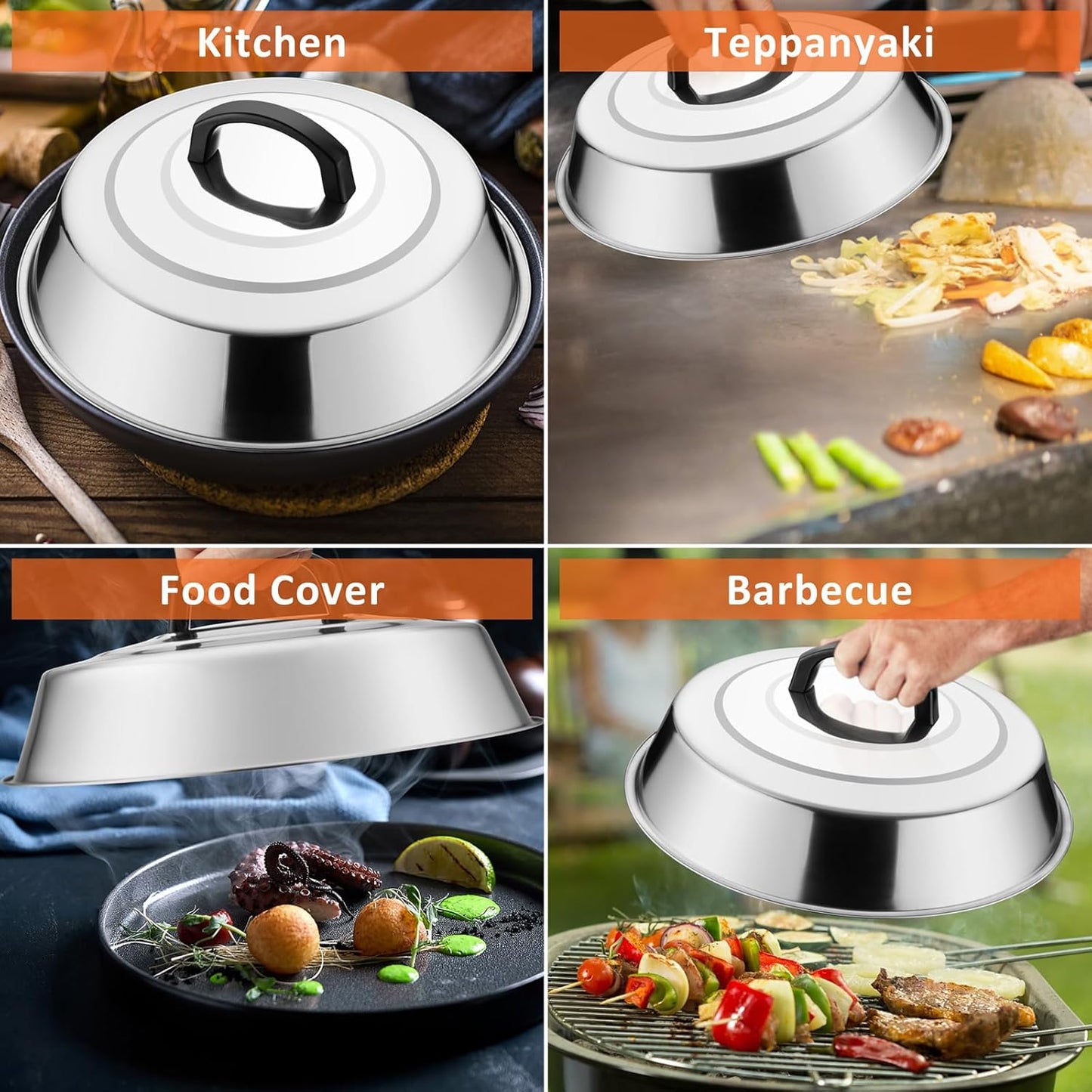 Leonyo Smash Burger Kit, 12" Basting Cover for Griddle, Round Cast Iron Bacon Press Cheese Melting Dome Lid BBQ Accessories for Outdoor Flat Top Grill, Kitchen Cooking
