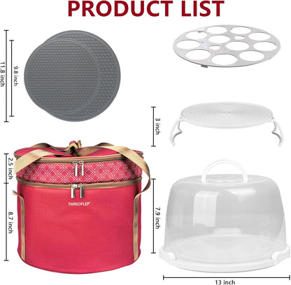 TMRIOPELP Tall Cake Carrier with Lid and Handle Insulated Cake Container Cake Transport Carrier Ideal for Pies Cupcakes and Pastries Perfect for Safe and Secure Cake Delivery (Red, 10 inch)