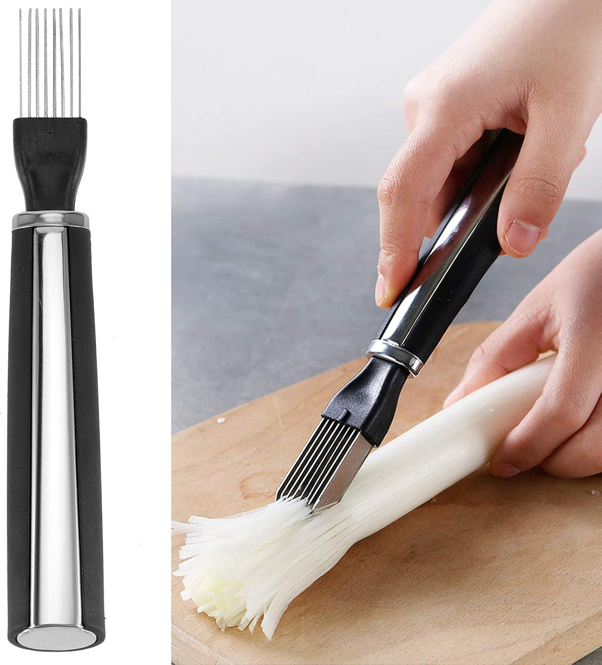 Shred Silk the Knife, 2PCS Upgrade Scallion Shredder, Green Onion Shredder Stainless Steel, Green Onion Slicer Vegetable Cutter for Kitchen Cutting Garlic Salad