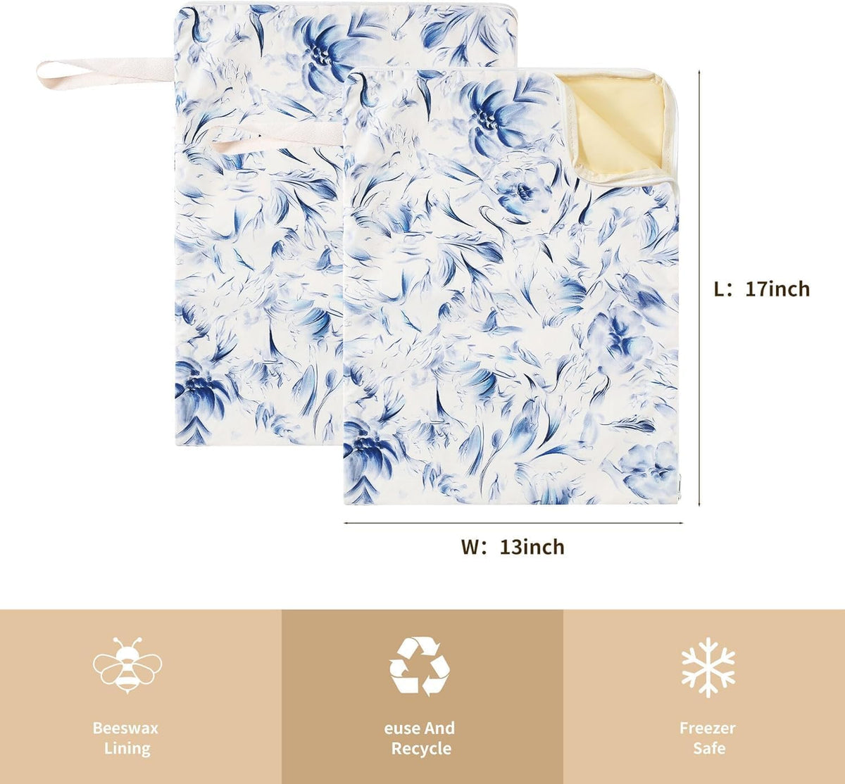Wide Zipper Access Cotton &Beeswax Bags for Homemade Bread 2 Pack XL Reusable Beeswax Bread Bags for Homemade Bread Freezer Organic Cotton Food Storage Bags to Keep Fresh