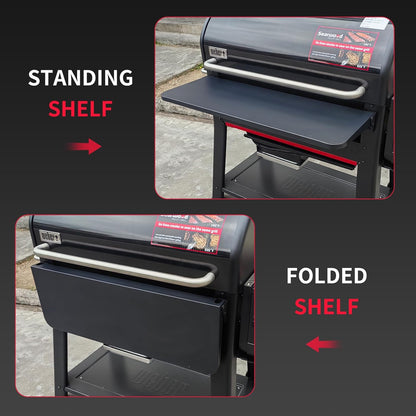 Upgraded Grill Table for Weber Kettle 22"/18"/26", Master Touch 22", Smokey Mountain, Recteq Pellet Grill RT-B380, Prep Station with Cutting Board, Basin, 4 Hooks, Shelf for Weber Kettle Accessories