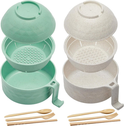 2 Sets 40 oz Microwave Ramen Bowl with Handles, Yellow,Orange
