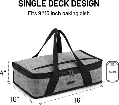 MIER Insulated Casserole Carrier for Hot or Cold Food Thermal Food Carrier Bag for Lasagna Potluck Parties Picnic Cookouts, Fits 9"x13" Baking Dish/Foil Pan, Red
